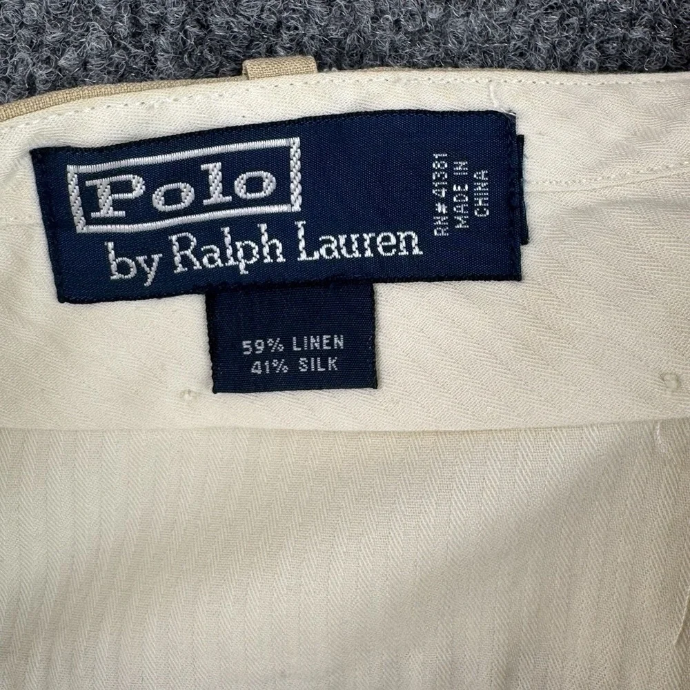 Polo Ralph Lauren Silk Linen Pants Mens 42x28 Beige Sand Pleated Travel Vacation